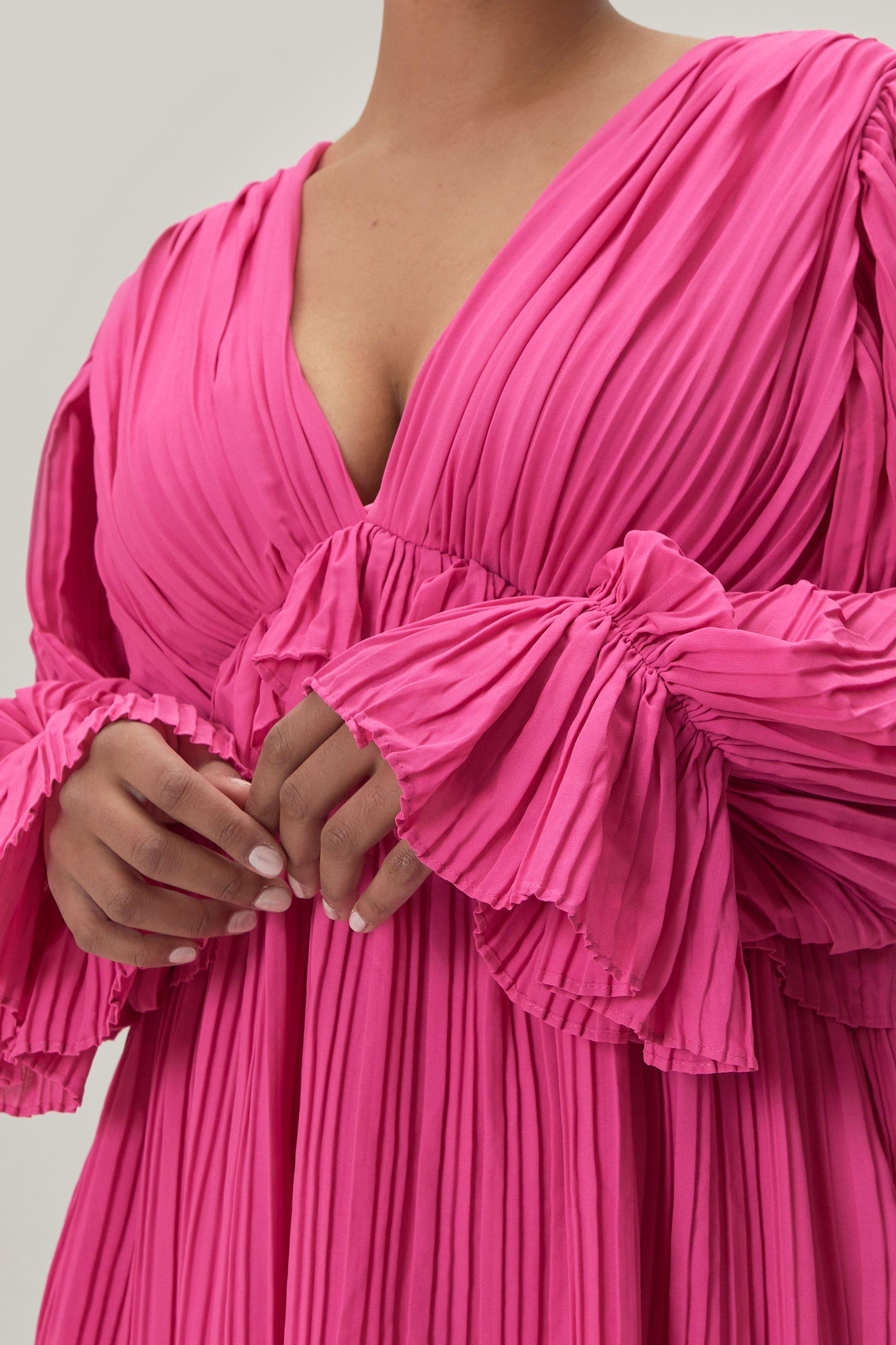 Plus Size Pleated Frill Detail Mini Dress